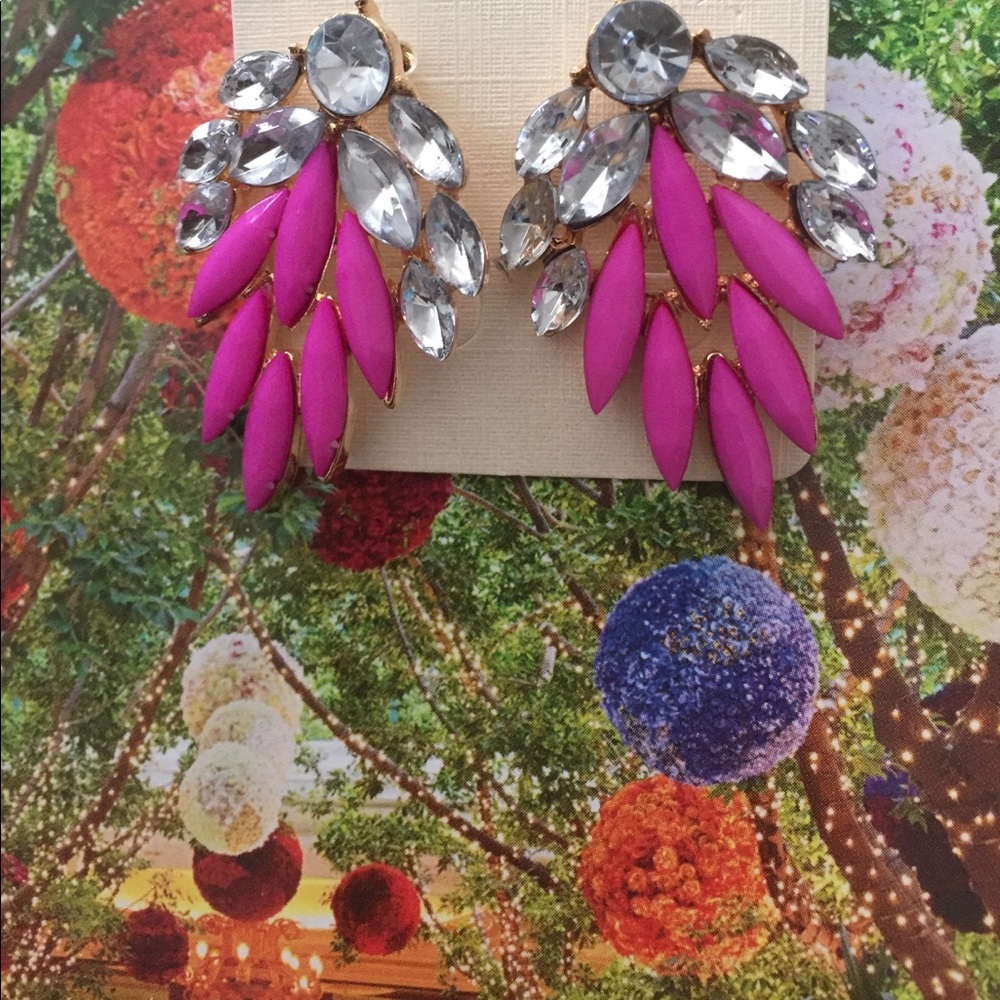 Pink Crystal Feather Earrings